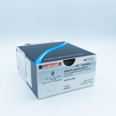 ASSUFIL MONOFILAMENT Absorbable Surgical Suture USP Size 0, (HR-26) 26 mm 1/2 C. TAPER, 30 Inches (75 cm), 12 Count, Veterinary Use Only