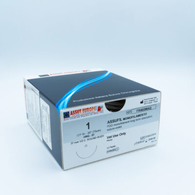 ASSUFIL MONOFILAMENT Absorbable Surgical Suture USP Size 1, (HRG-37) 37 mm 1/2 C. TAPER, 30 Inches (75 cm), 12 Count, Veterinary Use Only