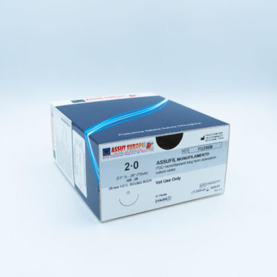 ASSUFIL MONOFILAMENT Absorbable Surgical Suture USP Size 2-0, (HR-26) 26 mm 1/2 C. TAPER, 28 Inches (70 cm), 12 Count, Veterinary Use Only