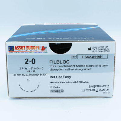FILBLOC Absorbable Surgical Suture USP Size 2-0, (HR-37) 1/2 37 mm C. Round Body Needle, 18 Inches (45 cm), 12 Count, Veterinary Use Only