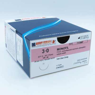 MONOFIL Absorbable Surgical Suture USP Size 3-0, (HR-26) 26mm 1/2 C. TAPER, 28 Inches (70 cm), 12 Count, Veterinary Use Only