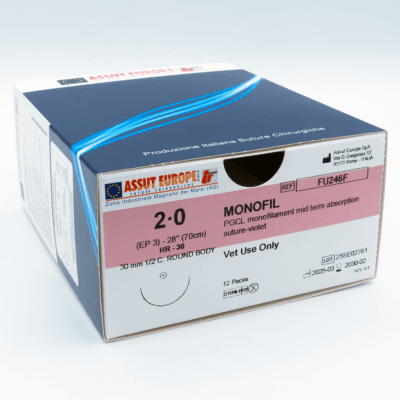 MONOFIL Absorbable Surgical Suture USP Size 2-0, (HR-30) 30mm 1/2 C. TAPER, 28 Inches (70 cm), 12 Count, Veterinary Use Only