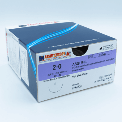ASSUFIL Absorbable Surgical Suture USP Size 2-0, (HR-30) 30mm 1/2 C. TAPER, 28 Inches (70 cm), 12 Count, Veterinary Use Only
