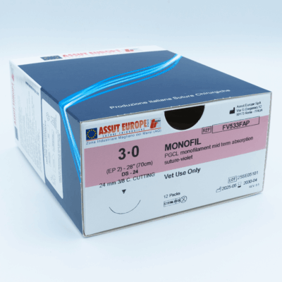 MONOFIL Absorbable Surgical Suture USP Size 3-0, (DS-24) 24mm 3/8 C. Cutting Edge, 28 Inches (70 cm), 12 Count, Veterinary Use Only